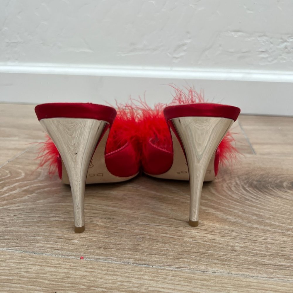 Vintage 1990's/Y2K Bebe Red Feather Heeled Mules - Picture 8 of 8